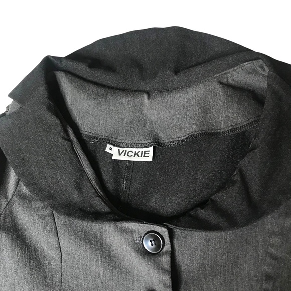 VICKY Grey Wide-Collar Jacket – Stylish 3/4 Sleeve Layer - Picture 4 of 11